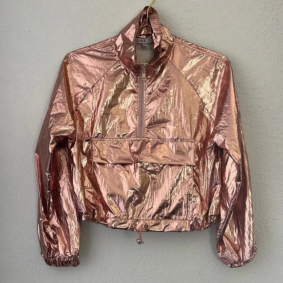 love J Jackets & Blazers - Love J Pink Metallic Zip Up Drawstring Windbreaker S